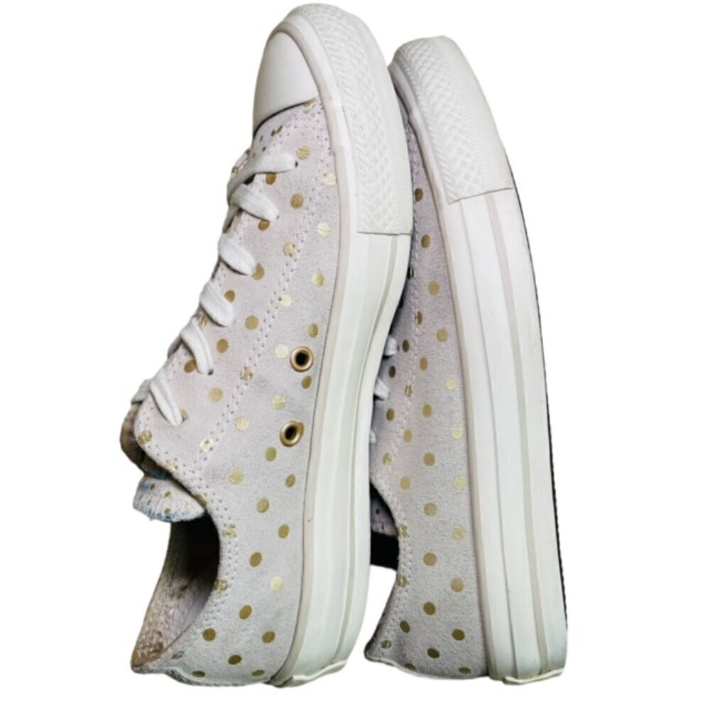 CONVERSE Chuck Taylor All Star Suede Leather Gold Polka Dot Sneakers - Size 7 - Picture 6 of 9